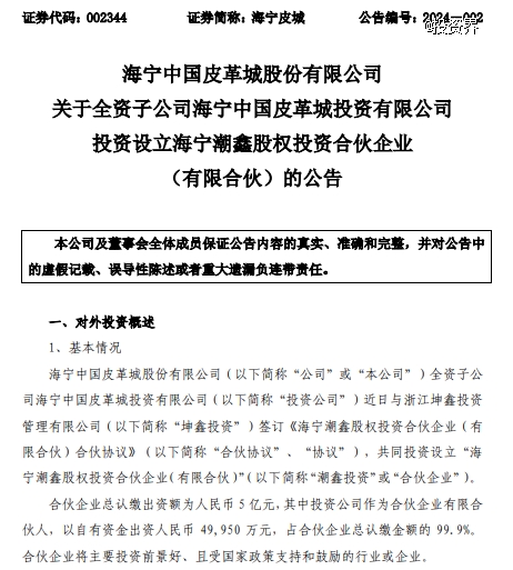 海宁皮城出资5亿做LP